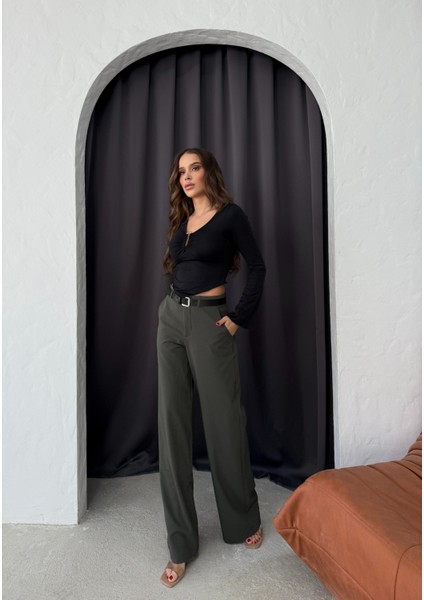 Haki Kemerli Pantolon modelleri