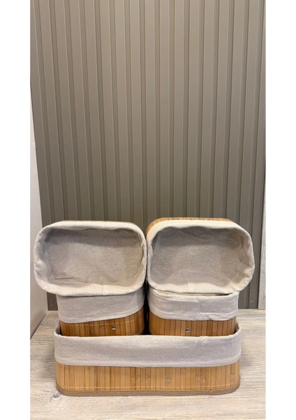 5 Parça Kare Dizayn Hasır Sepet Seti Çok Amaçlı fiyatları