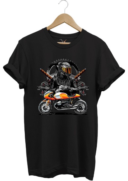 Motorsiklet Tişörtü Katana Motor Kurt ve Motorcu Baskılı Regular Fit %100 Pamuk T-Shirt