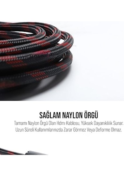 HDMI To HDMI Kablo Full Hd 1080P (Kaliteli Örgülü Kablo) (10 Metre)