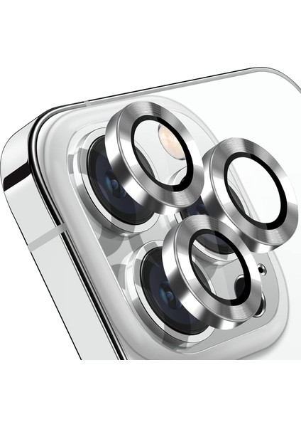 iphone 15 Pro 6.1 Inc 15 Pro Max 6.7 Kamera Koruma Lensi Alüminyum Çerçeveli Safir 9h Cam 15 Pro Max Gümüş Silver