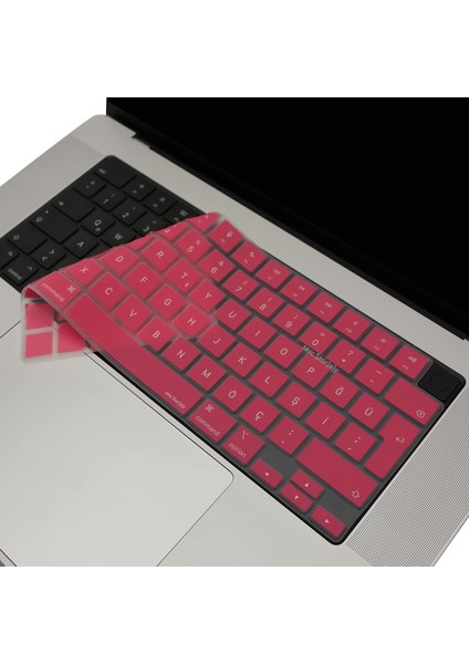 Macbook Kılıf Klavye Koruyucu M1-M2-M3 (Türkçe Q) Touchıd'li A2681 A3113 A2941 A3114 A2442 A2779 A2992 A2918 A2485 A2780 A2991 ile Uyumlu Açık Pembe
