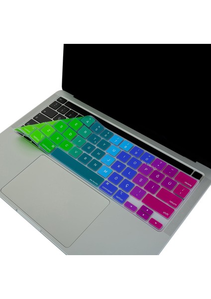Macbook Pro Klavye Koruyucu 13INÇ M1-M2, (Us To Tr) Dazzle A2338 A2289 A2251 A2141 ile Uyumlu Pembe Yeşil