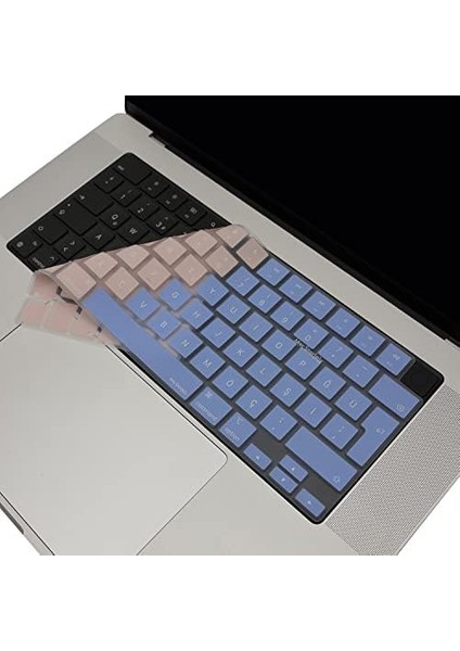 Macbook Air Pro M1-M2-M3, Klavye Kılıfı (Türkçe Q) R.powder A2681 A3113, A2941 A3114, A2442 A2779 A2992 A2918, A2485 A2780 A2991 ile Uyumlu Mavi Pembe