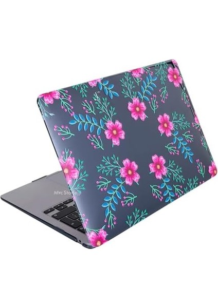 Huawei Matebook D14 Kılıf (2019-2020-2021-2022 Yılı) ile Uyumlu Kristal Kılıf FLOWER01NL Pembe Mavi modelleri