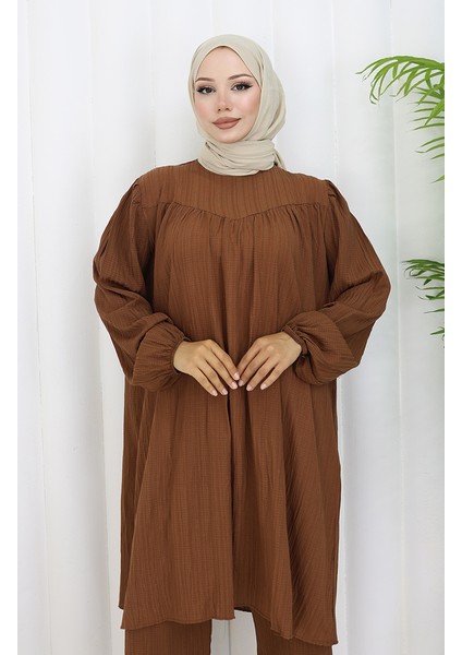 Büzgülü Tunik Pantolon Ikili Takım 2089-04 Taba fırsatları