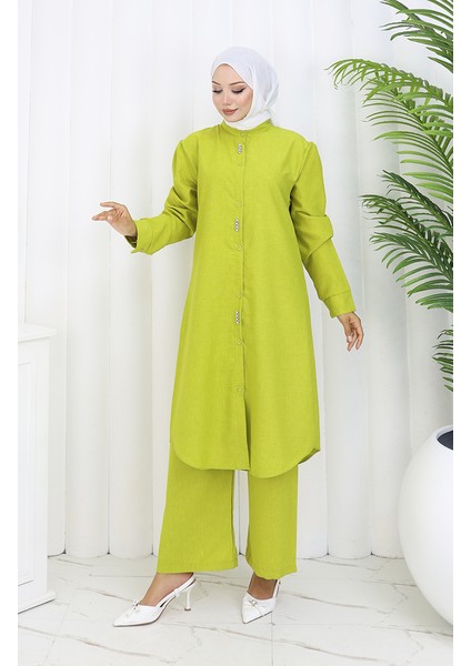 Taşlı Tunik Pantolon Ikili Takım 2090-04 Yağ Yeşili