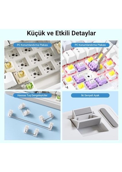 F99 3 Modlu Rgb Hot Swap Mekanik Linear Graywood V3 Switch Kablosuz Makrolu Klavye Gri modelleri