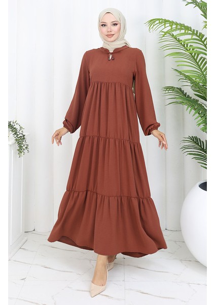 Inci Ayrobin Farbalı Kolları Lastikli Elbise 4909-12 Taba fiyatları