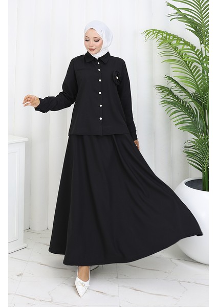 Gül Detaylı Gömlek Etek Ikili Takım 2088-03 Siyah fiyatları