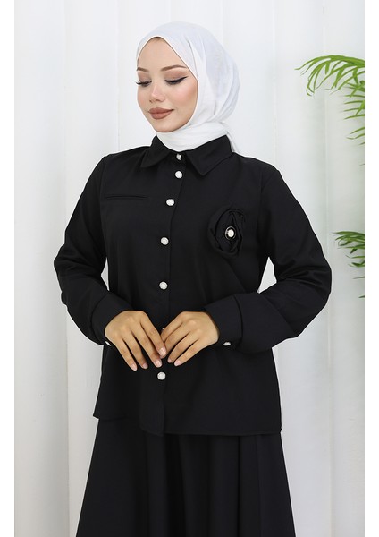 Gül Detaylı Gömlek Etek Ikili Takım 2088-03 Siyah fırsatları