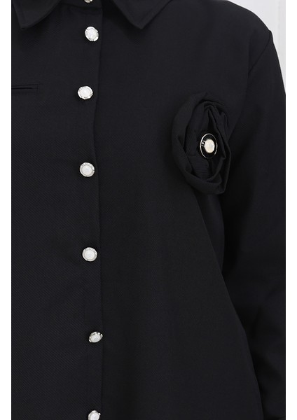 Gül Detaylı Gömlek Etek Ikili Takım 2088-03 Siyah indirimleri