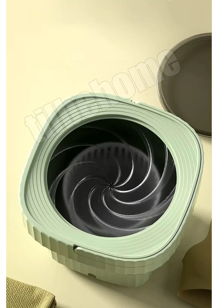 Katlanır Mini Çamaşır Makinesi Yeşil Taşınabilir Retro Silikon Çorap Iç Çamaşırı Yıkayıcı 10 Lt