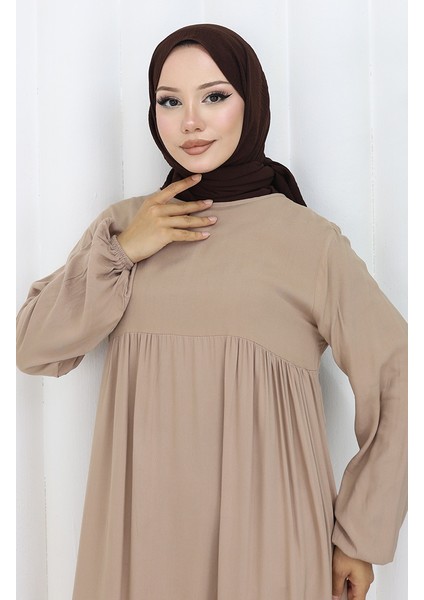 Belden Büzgülü Elbise 4102-07 Vizon modelleri