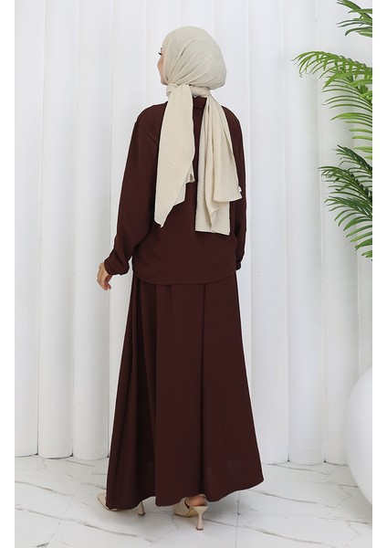 Aerobin Kumaş Gömlek Etek Ikili Takım 2082-01 Kahverengi indirimleri