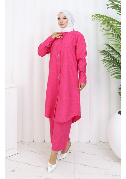 Taşlı Tunik Pantolon Ikili Takım 2090-01 Fuşya