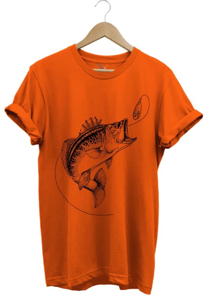 Fishing Balıkçılık Baskılı Yem Balıkçılığı Olta %100 Pamuk Bisiklet Yaka T-Shirt