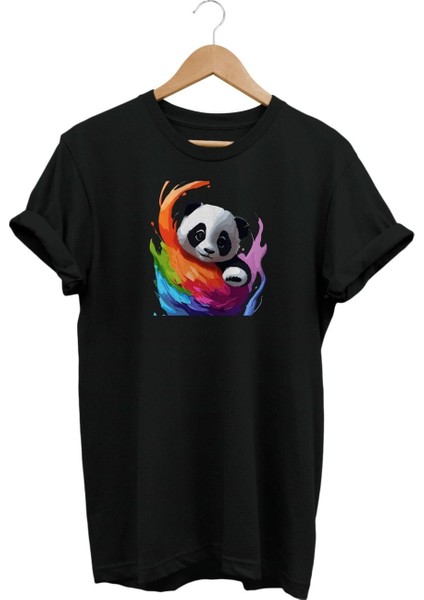 Panda Renkli Baskılı T-Shirt