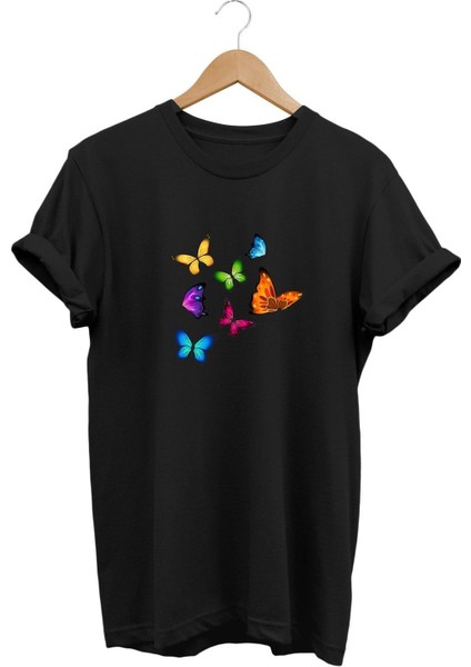Colored Butterfly - Renkli Kelebek Baskılı Tshirt