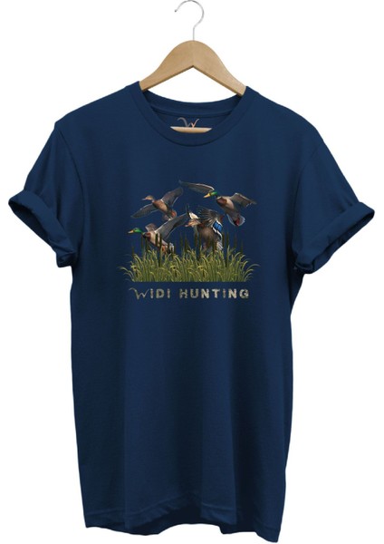 Hunting Avcılık Ördek Avı Baskılı %100 Pamuk Regular Fit Bisiklet Yaka T-Shirt