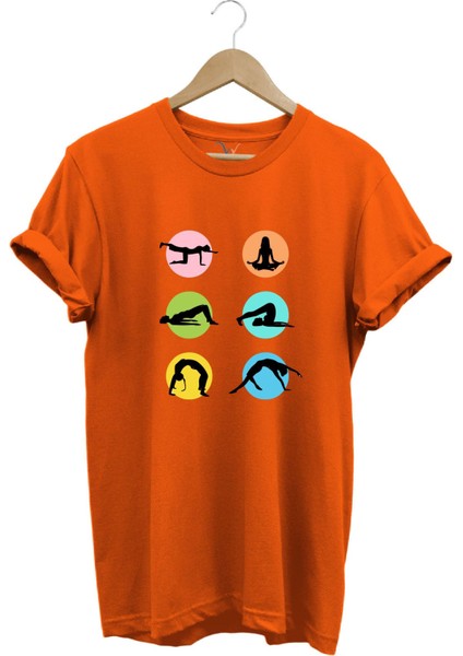 Yoga Meditasyon Hareketleri Baskılı %100 Pamuk Regular Fit Bisiklet Yaka T-Shirt
