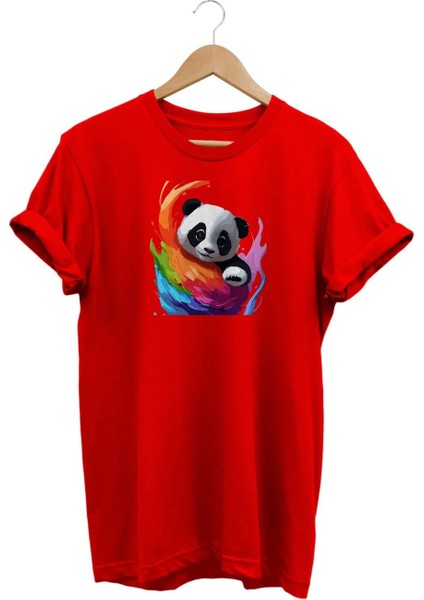 Panda Renkli Baskılı T-Shirt