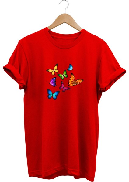 Colored Butterfly - Renkli Kelebek Baskılı Tshirt