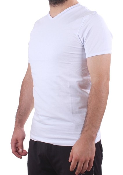 2302 Beyaz Günlük Pamuklu Basıc V Yaka Erkek Tişört modelleri