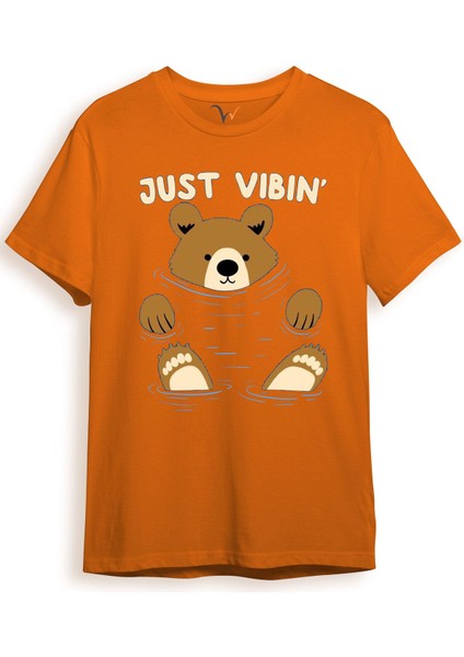 Just Vibin Sevimli Ayıcık Baskılı Regular Fit %100 Pamuk T-Shirt