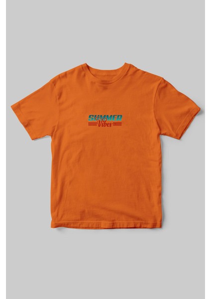 Summer Vibes Yazlık Kısa Kollu Kumsal Güneş Tasarımlı Minimal %100 Pamuk Bisiklet Yaka T-Shirt