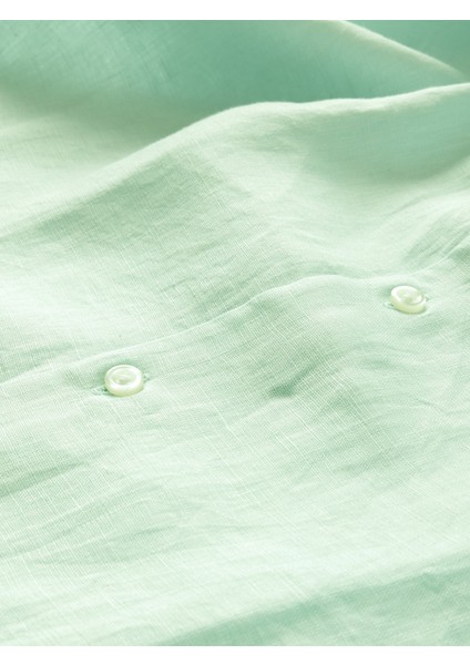 Erkek Yeşil Keten Klasik Gömlek modelleri