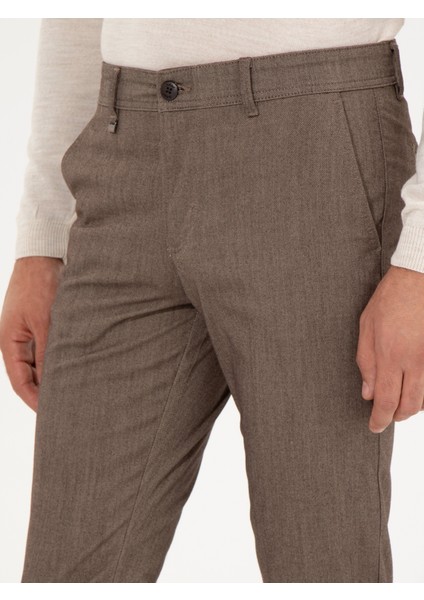Erkek Kahverengi Slim Fit Kanvas Pantolon 50259435-VR029
