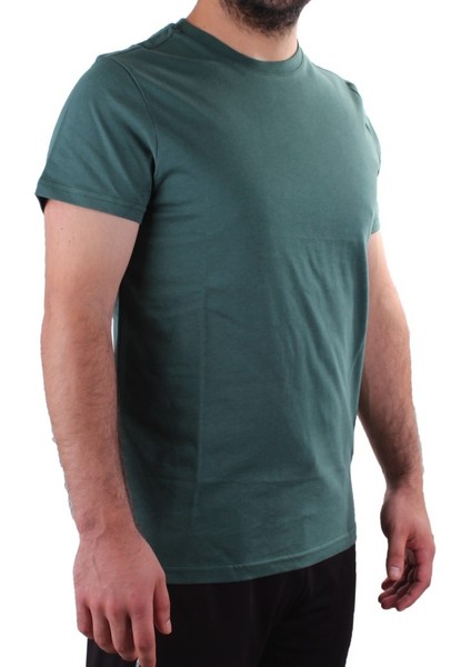 2300 Yeşil Günlük Pamuklu Basıc Bisiklet Yaka Erkek Tişört