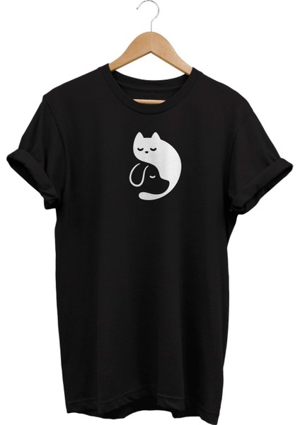 Kedi Köpek Baskılı T-Shirt %100 Pamuk Dijital Baskılı Tişört