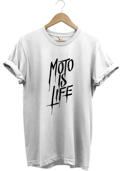 Moto Is Life Baskılı Motorcu %100 Pamuk Regular Fit Bisiklet Yaka Premium T-Shirt