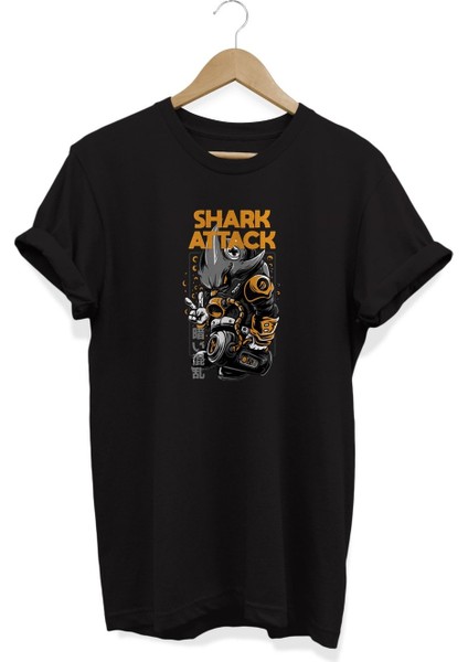 Shark Attack Baskılı T-Shirt %100 Pamuk Dijital Baskılı Tişört