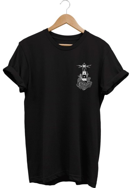 Deniz Feneri Baskılı T-Shirt %100 Pamuk Dijital Baskılı Tişört