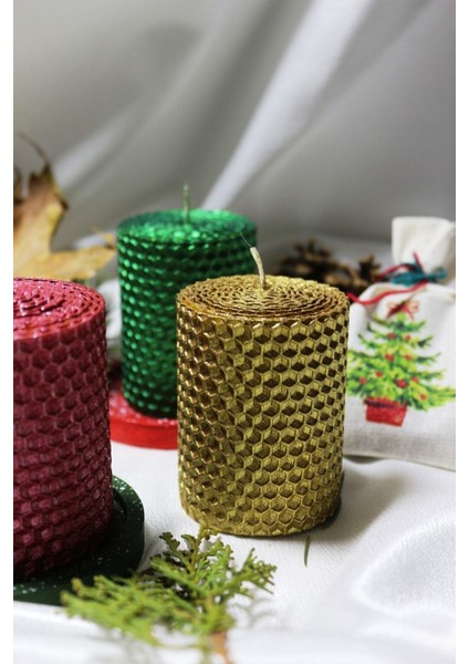 Yılbaşı Üç Renkli Petek Mum Hediyelik Set Boy 7 cm Çap 5 cm Yeşil-Kırmızı-Gold fiyatları