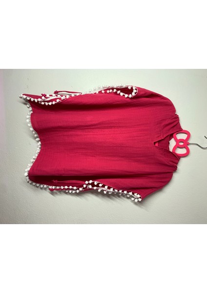 Organik Müslin Kapşonlu Bebek Panço Fuşia Plaj - Çocuk Bornoz modelleri