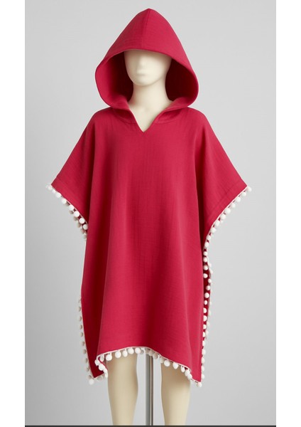 Organik Müslin Kapşonlu Bebek Panço Fuşia Plaj - Çocuk Bornoz fırsatları