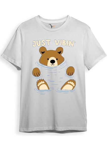 Just Vibin Sevimli Ayıcık Baskılı Regular Fit %100 Pamuk T-Shirt
