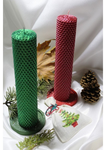 Yılbaşı Çift Renkli Petek Mum Hediyelik Set Boy 20 cm Çap 4 cm Yeşil-Kırmızı fiyatları