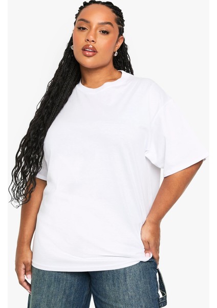 Büyük Beden Kadın Tişört %100 Pamuk Nevada Nights Baskılı Beyaz Oversize Yazlık modelleri