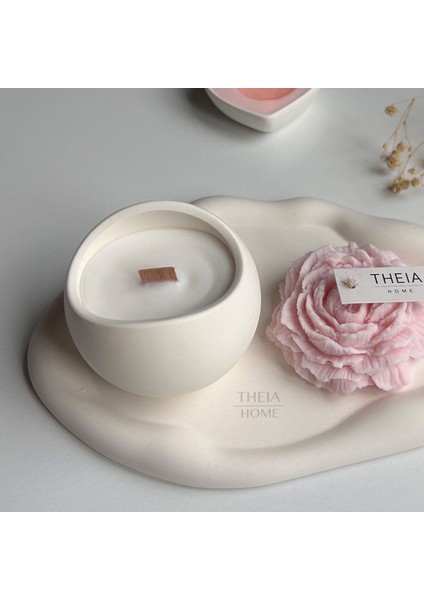 3'lü Set Bulut Dekoratif Tabak, Büyük Dekoratif Vegan Soya Mum ve Pembe Renk Şakayık Mum Set modelleri