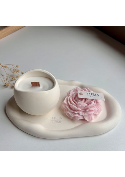 3'lü Set Bulut Dekoratif Tabak, Büyük Dekoratif Vegan Soya Mum ve Pembe Renk Şakayık Mum Set fırsatları