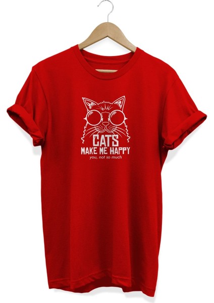 Cats Make Me Happy Baskılı T-Shirt
