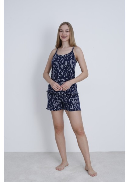 Kadın Ip Askılı Şortlu Yazlık Pijama Takımı