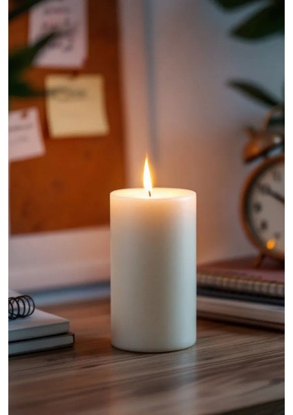 El Işçiliği Blok Kütük Silindir Mum Krem Renk 5 cm x 10 cm Lavanta Kokulu fırsatları