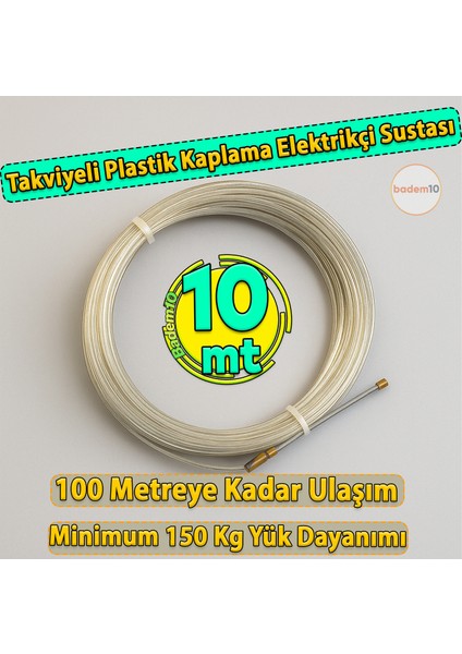 10 Metre Elektrikçi Sustası Plastik Kaplamalı Spiral Kablo Çekme Teli Boru Içi Kılavuz Tel Tesisat