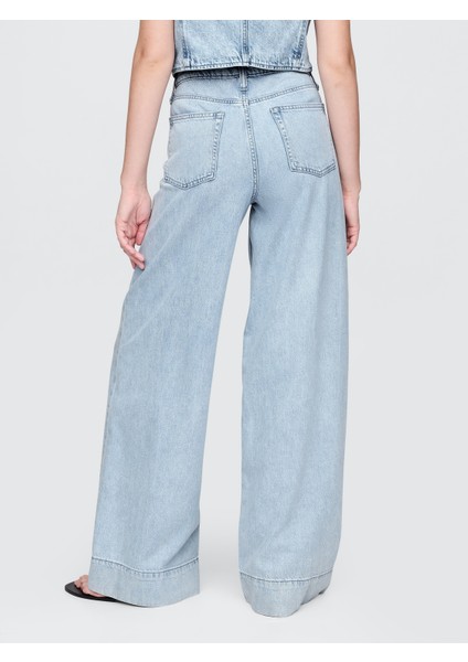 Kadın Mavi Mid Rise Ultrasoft Baggy Jean Pantolon indirimleri